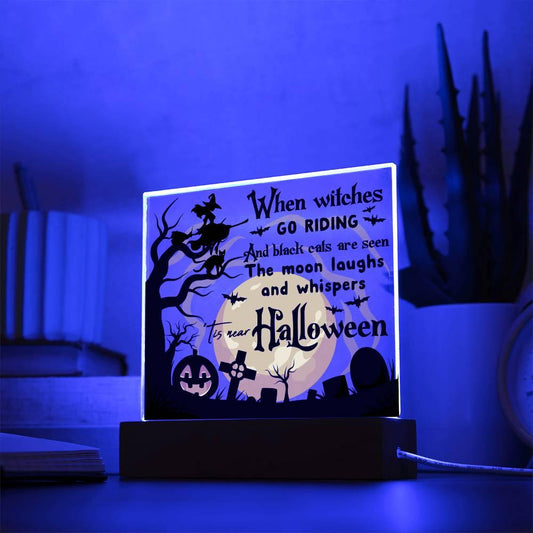 Halloween 'Witchy Whiskers & Moonlit Meows' Acrylic Square Plaque - Real Rad Boutique