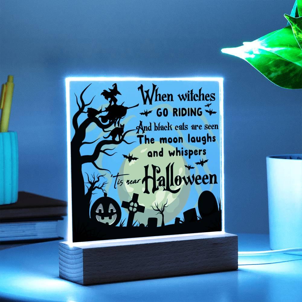 Halloween 'Witchy Whiskers & Moonlit Meows' Acrylic Square Plaque - Real Rad Boutique