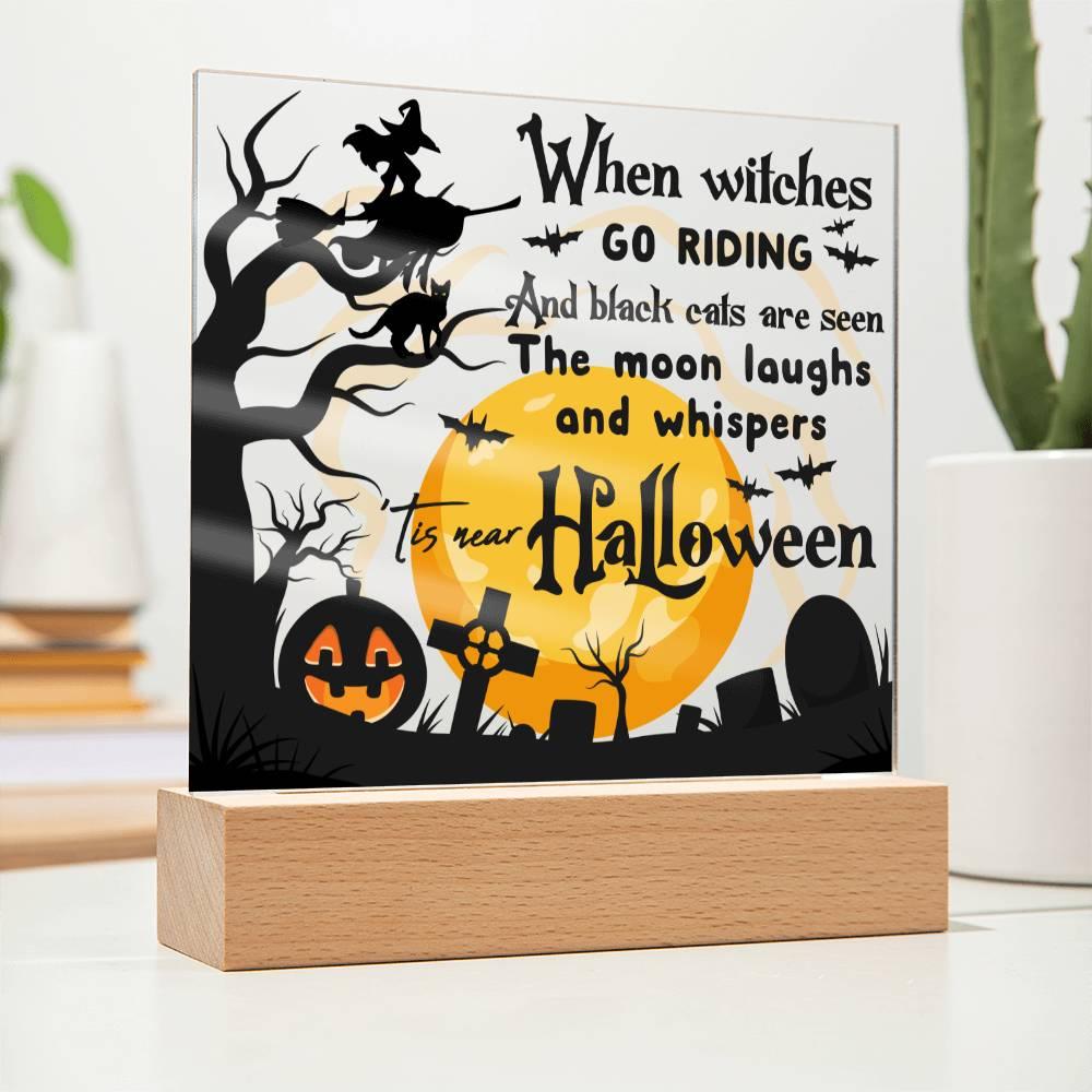 Halloween 'Witchy Whiskers & Moonlit Meows' Acrylic Square Plaque - Real Rad Boutique