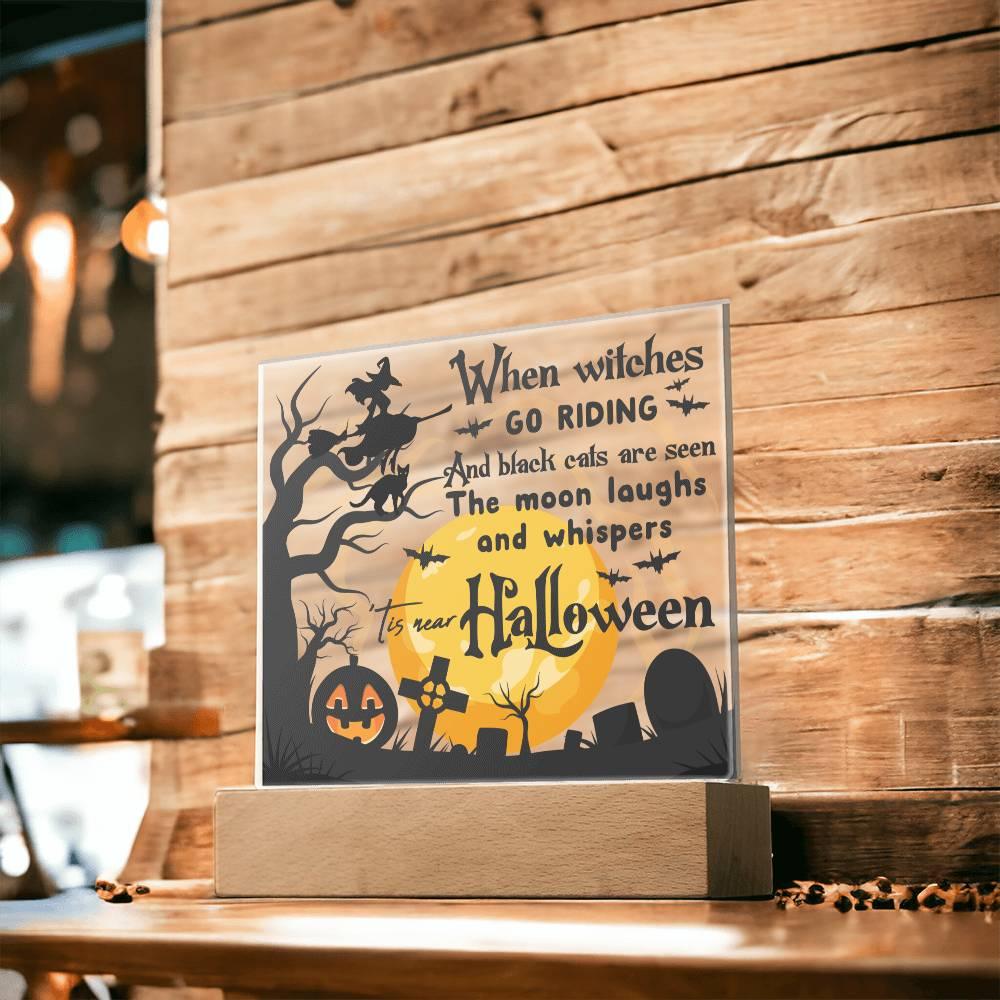 Halloween 'Witchy Whiskers & Moonlit Meows' Acrylic Square Plaque - Real Rad Boutique