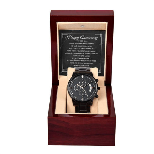 'Happy Anniversary' Black Chronograph Watch - Real Rad Boutique