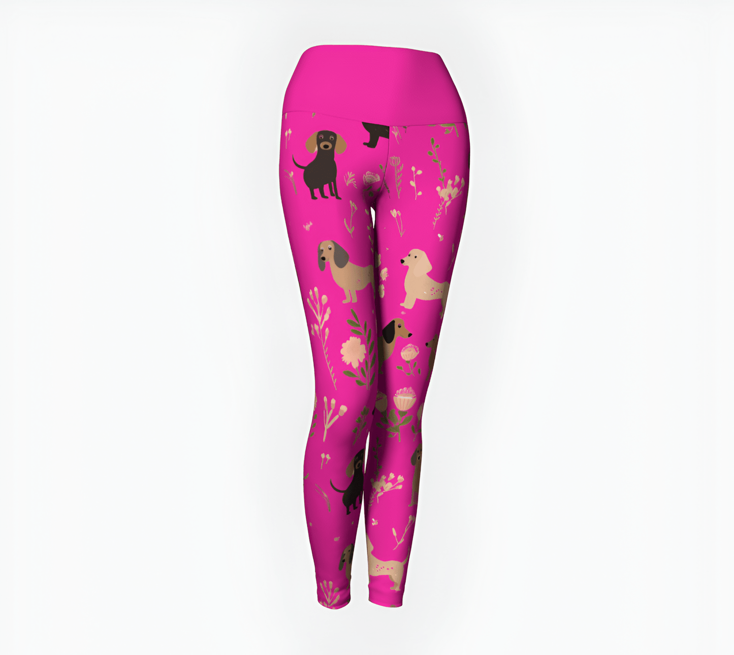 Hot Pink Blooms - Dachshund Yoga Leggings - Real Rad Boutique