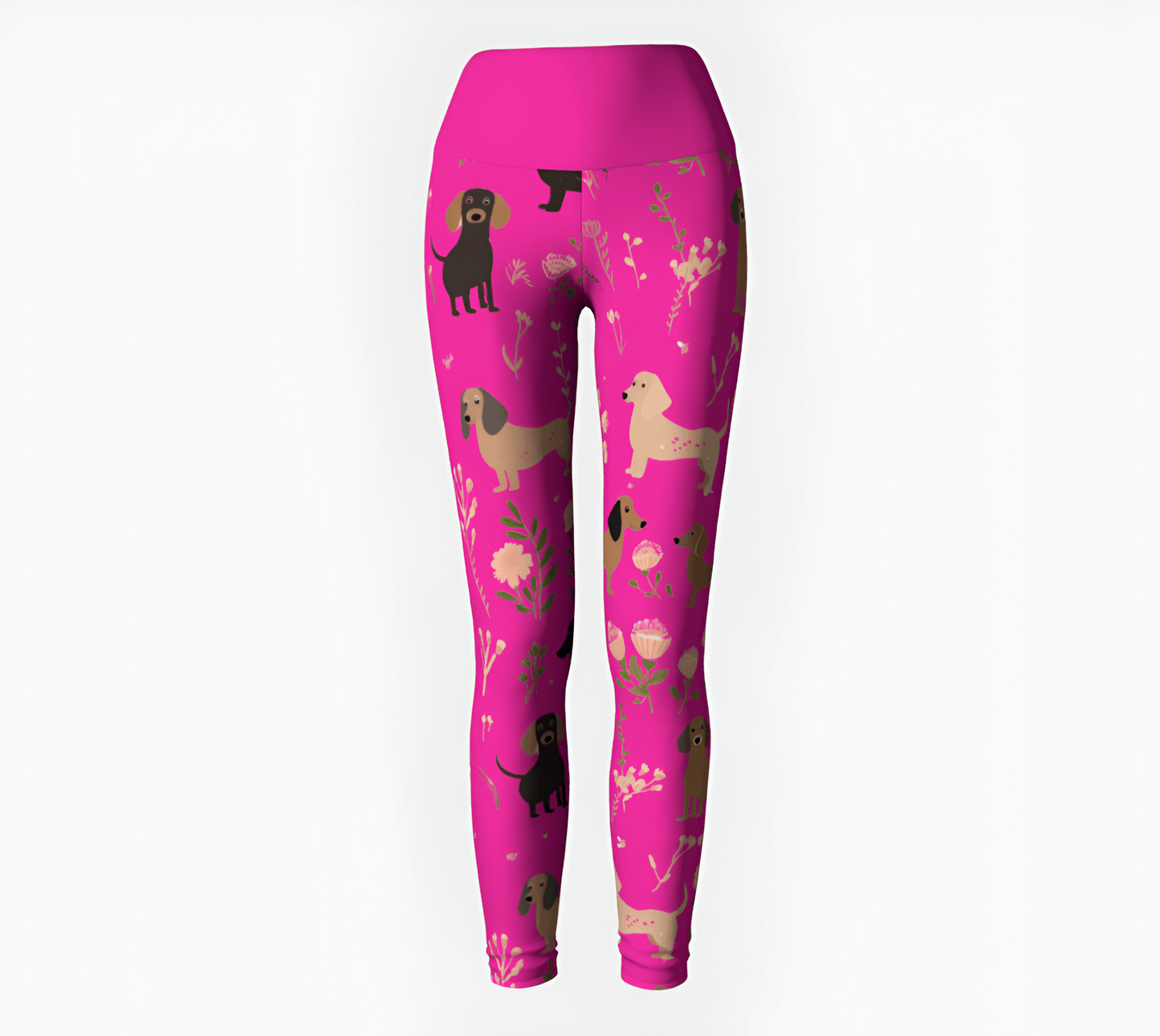 Hot Pink Blooms - Dachshund Yoga Leggings - Real Rad Boutique