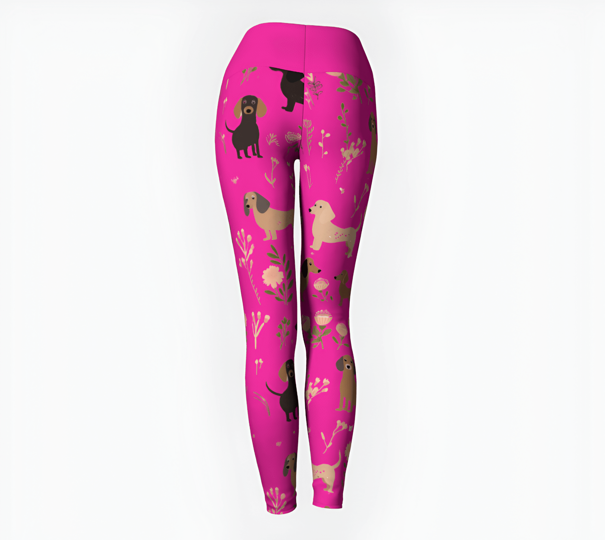 Hot Pink Blooms - Dachshund Yoga Leggings - Real Rad Boutique