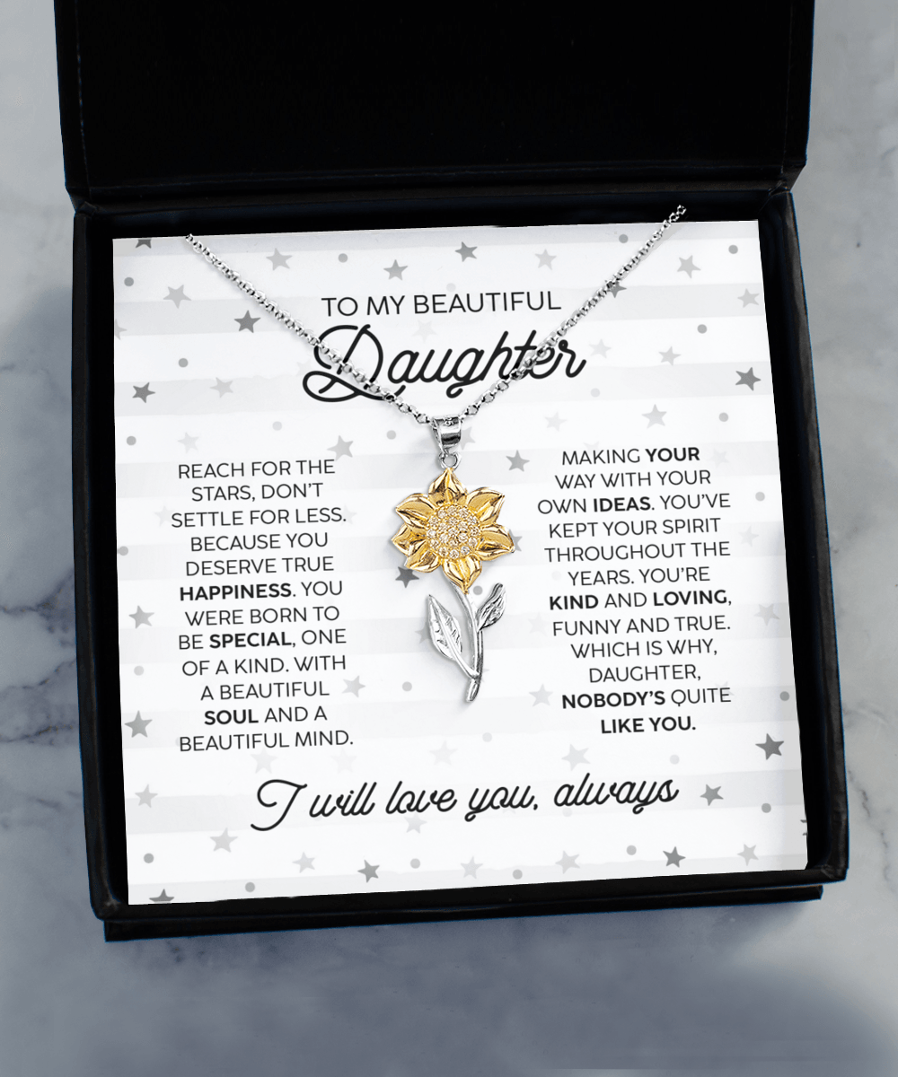 'Kind Loving Daughter' Sunflower Necklace - Real Rad Boutique