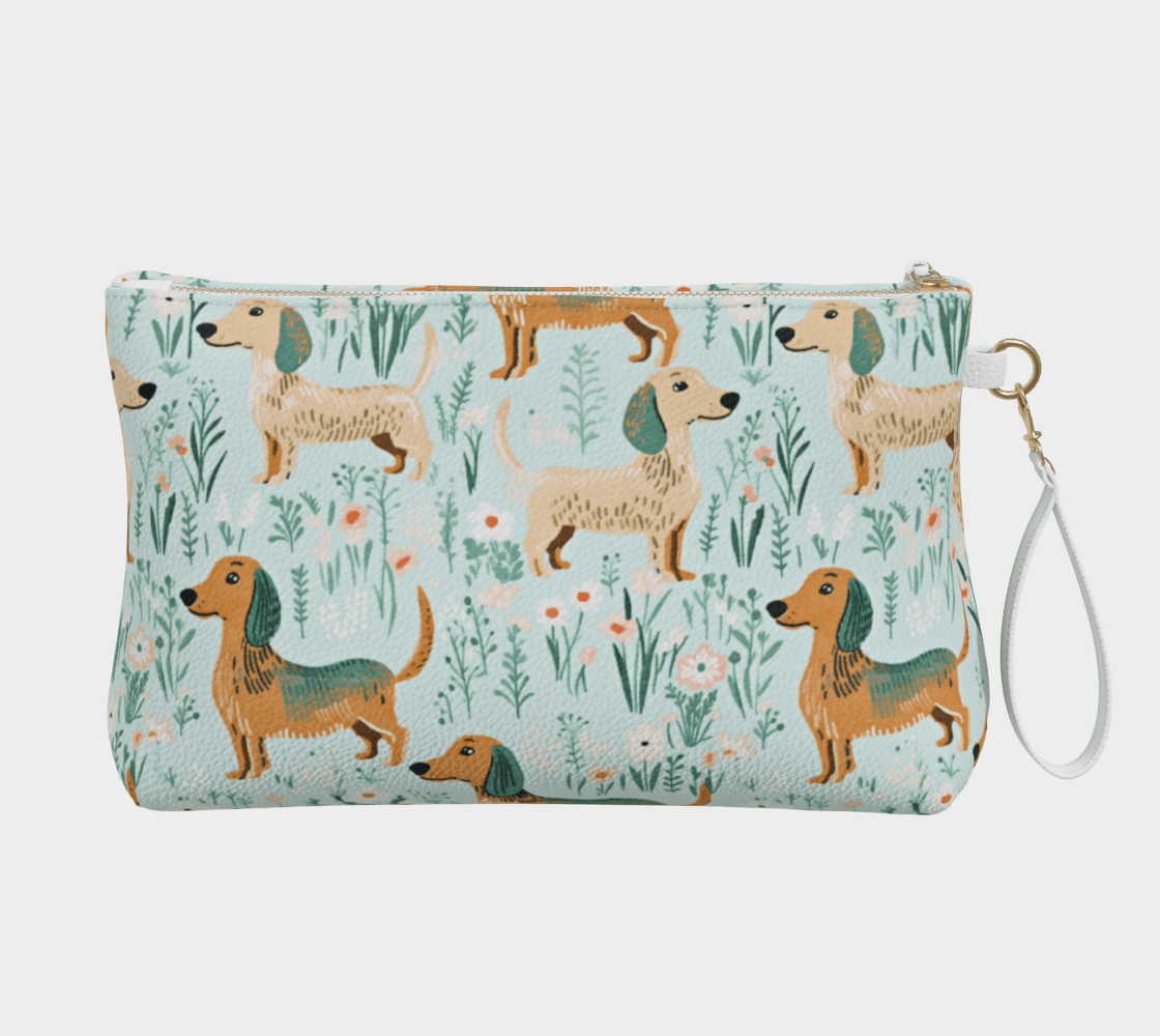 Minty Floral Paws - Vegan Leather Makeup Bag - Real Rad Boutique