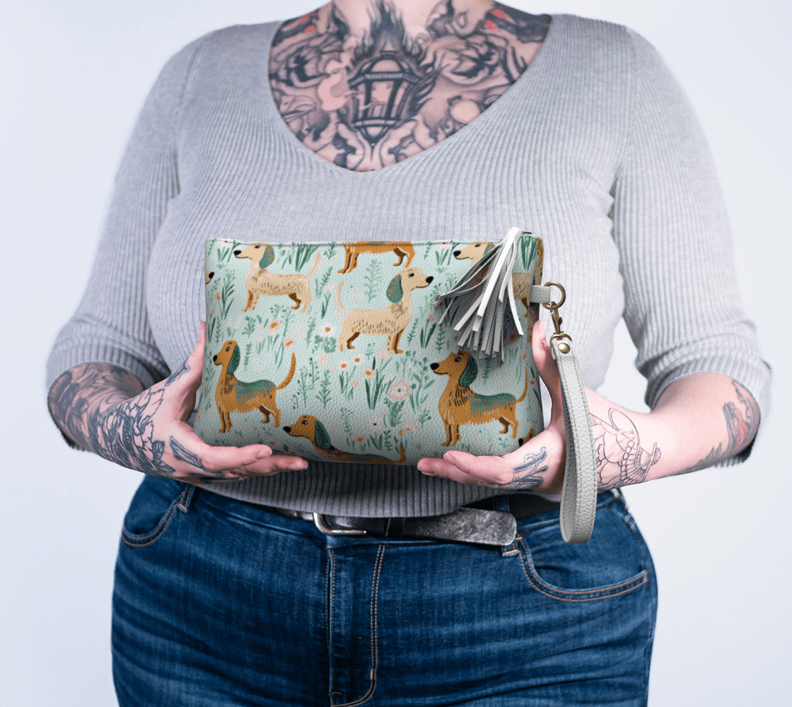 Minty Floral Paws - Vegan Leather Makeup Bag - Real Rad Boutique