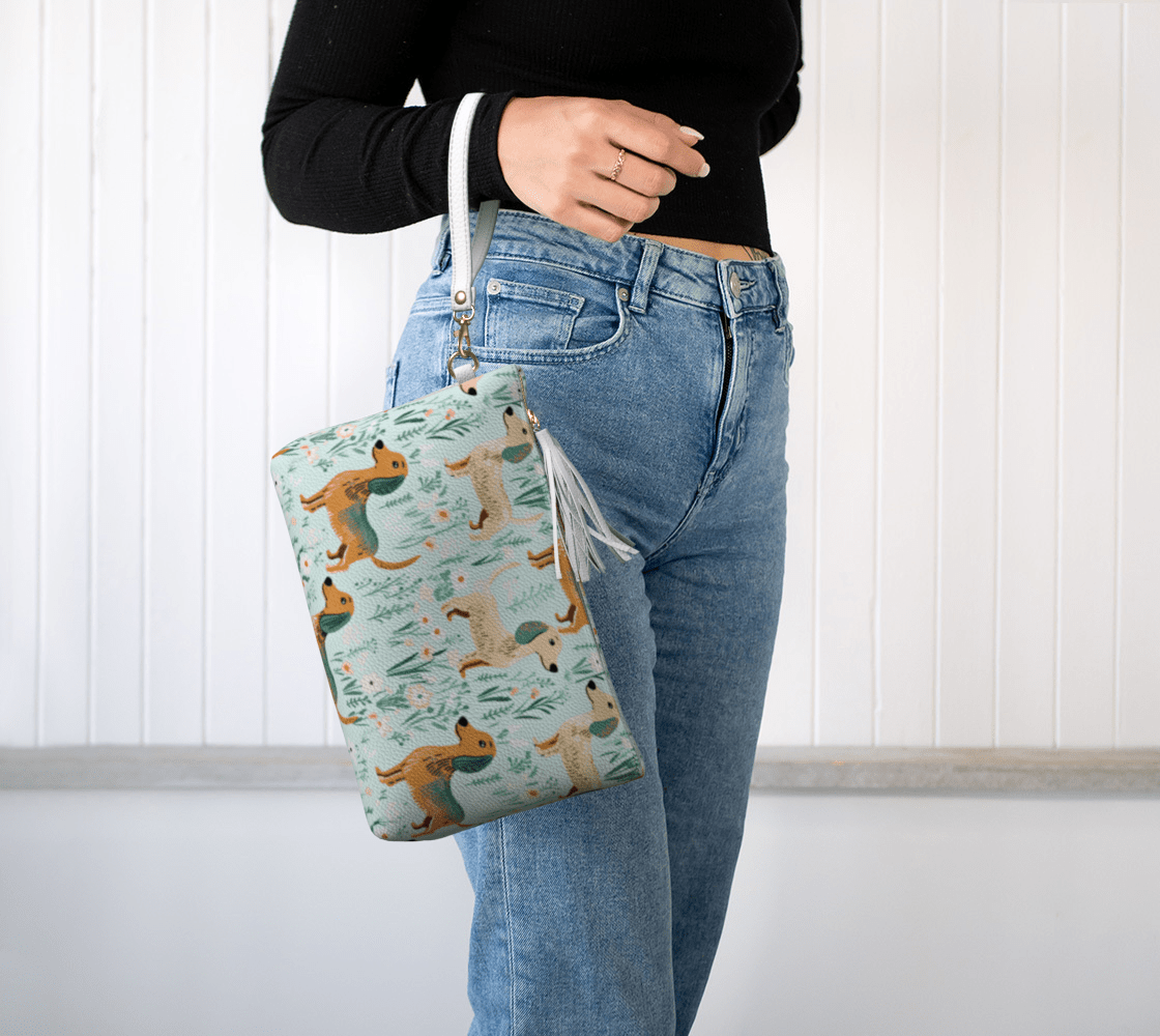 Minty Floral Paws - Vegan Leather Makeup Bag - Real Rad Boutique