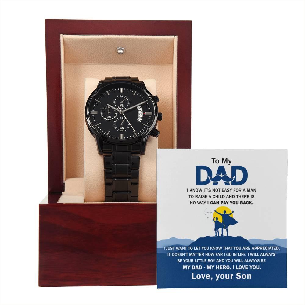 'My Dad, My Hero Appreciation' Black Chronograph Watch - Real Rad Boutique