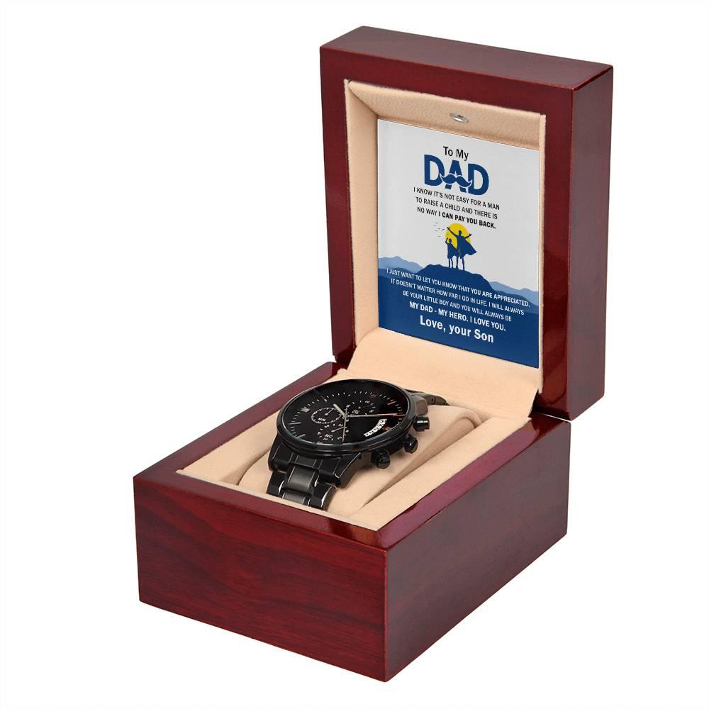 'My Dad, My Hero Appreciation' Black Chronograph Watch - Real Rad Boutique