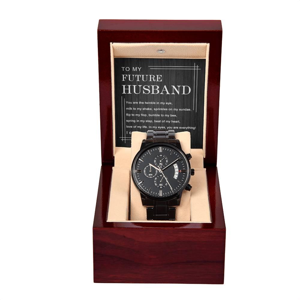 'My Future Husband' Black Chronograph Watch - Real Rad Boutique