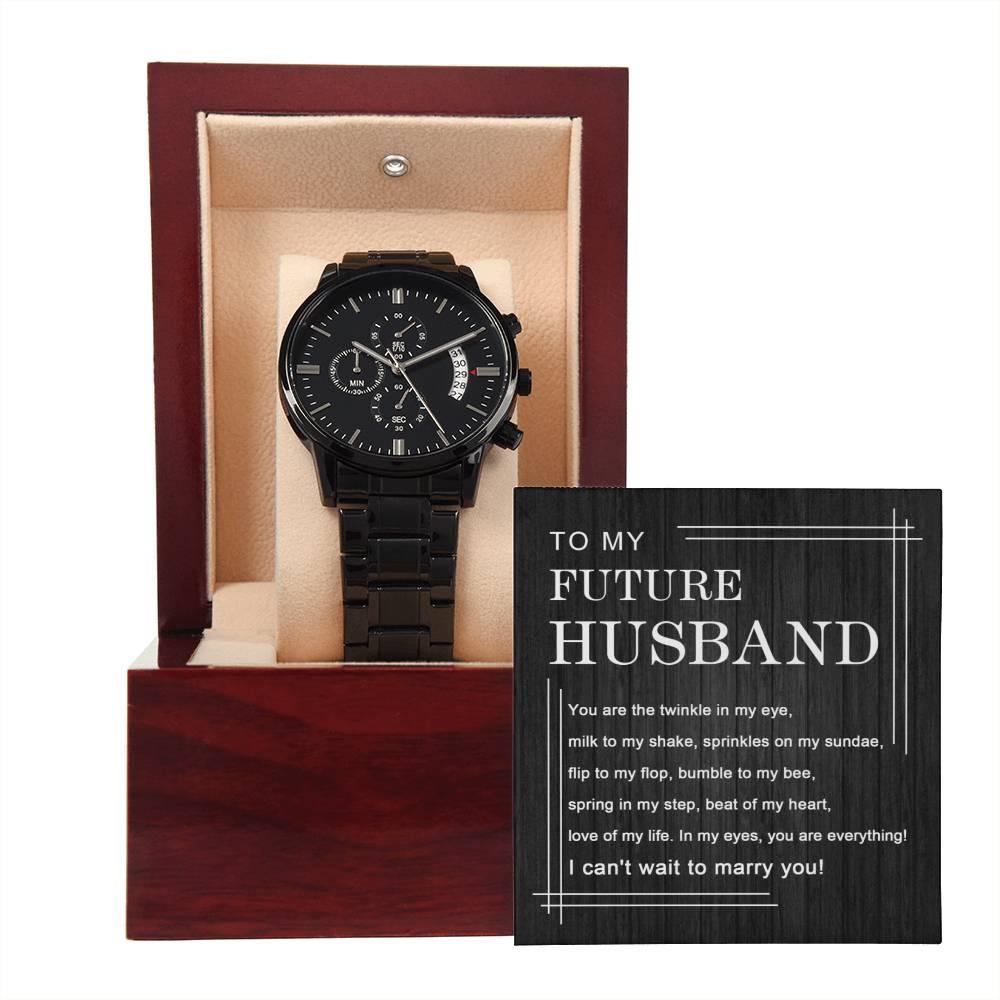 'My Future Husband' Black Chronograph Watch - Real Rad Boutique