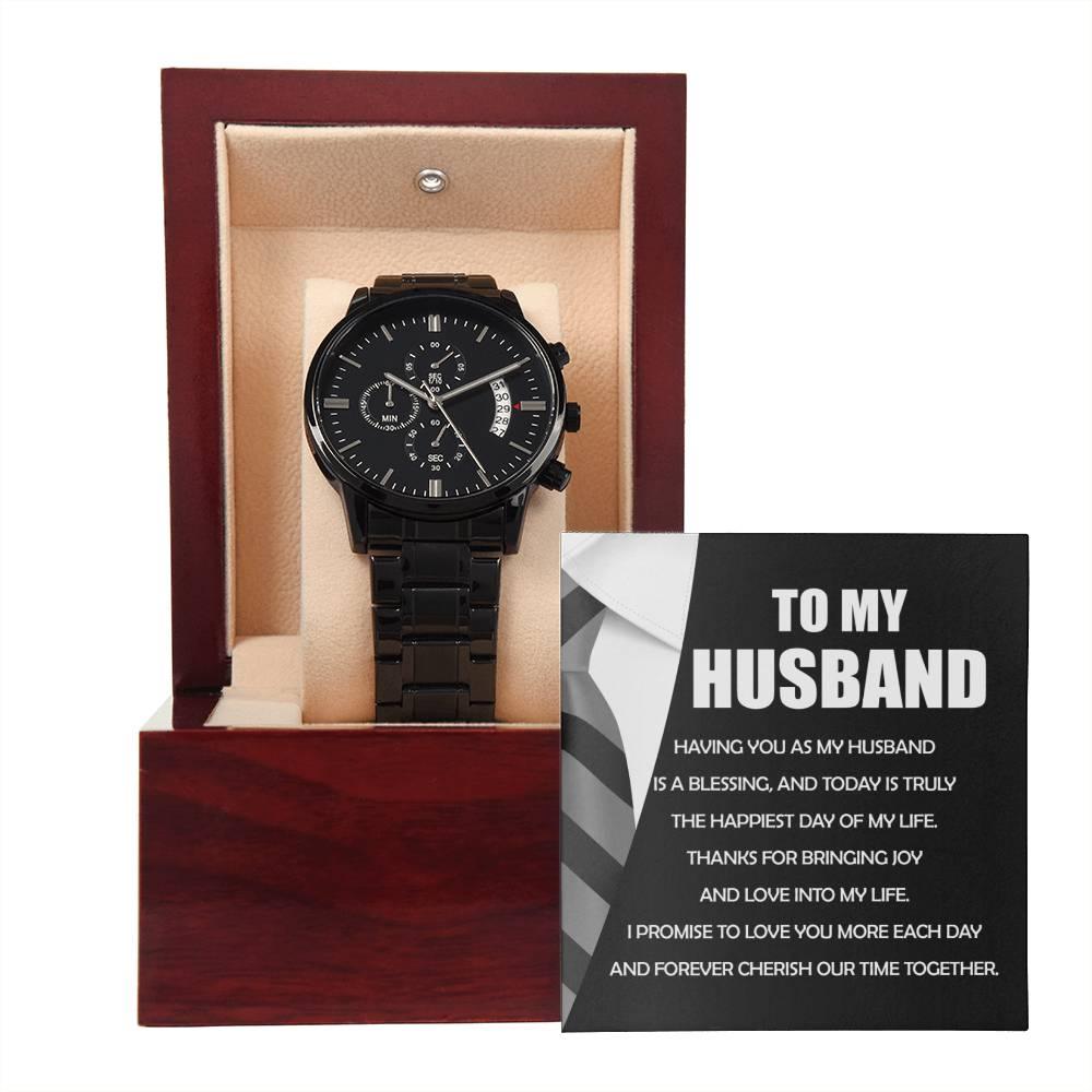 'My Husband My Blessing' Black Chronograph Watch - Real Rad Boutique