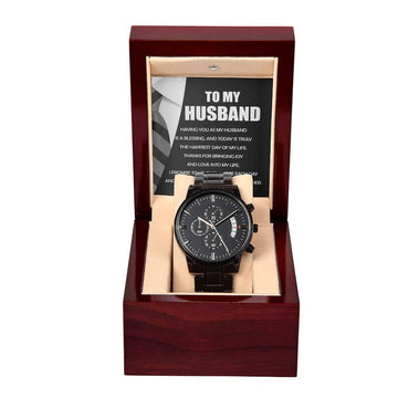 'My Husband My Blessing' Black Chronograph Watch - Real Rad Boutique