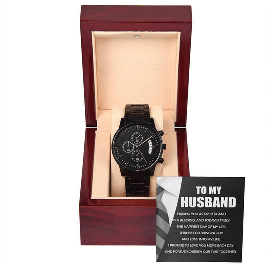 'My Husband My Blessing' Black Chronograph Watch - Real Rad Boutique