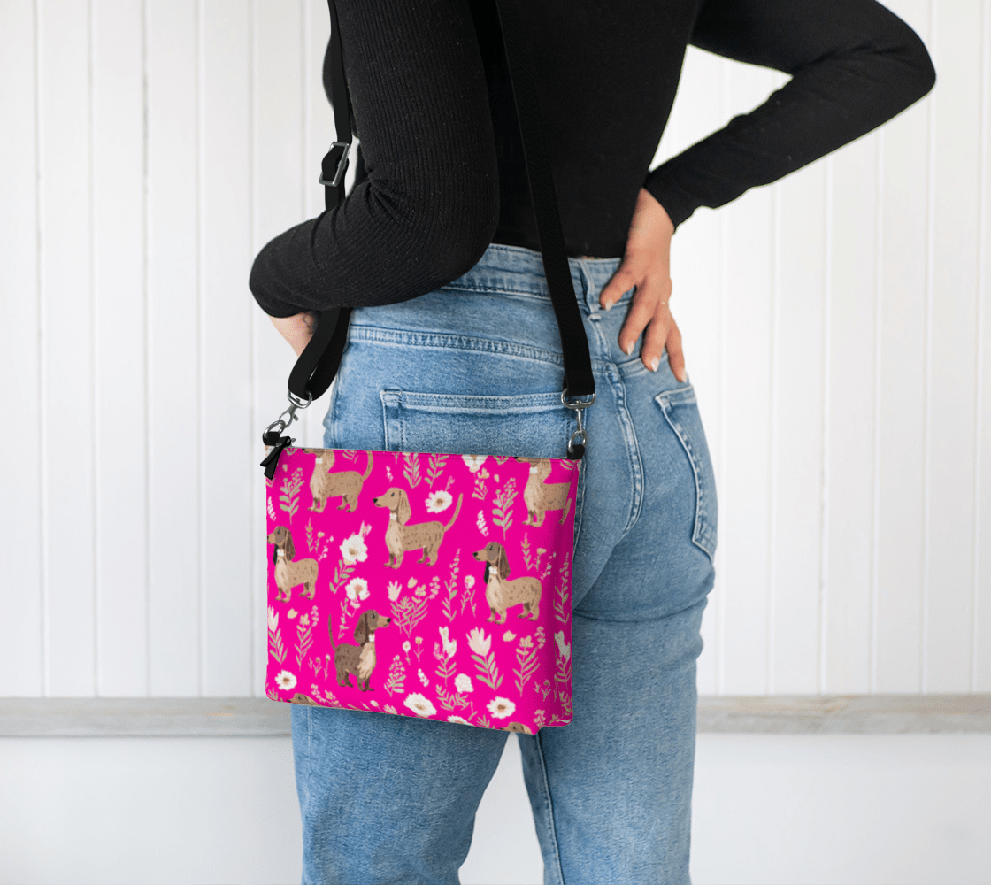 Pink Blooms - Dachshund Vegan Leather Crossbody Purse - Real Rad Boutique