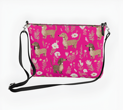 Pink Blooms - Dachshund Vegan Leather Crossbody Purse - Real Rad Boutique