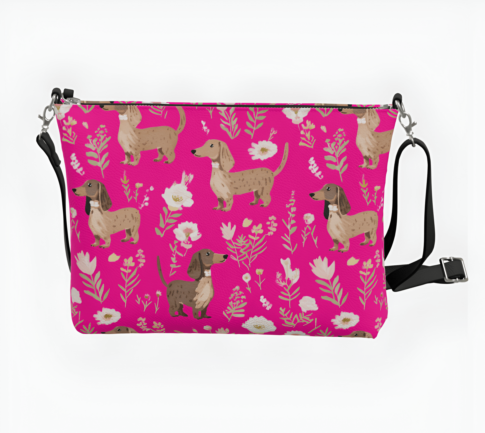 Pink Blooms - Dachshund Vegan Leather Crossbody Purse - Real Rad Boutique