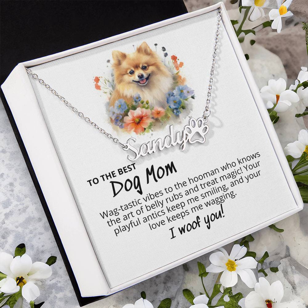 Pomeranian 'Canine Couture' - Personalized Name Pet Paw Print Necklace - Real Rad Boutique