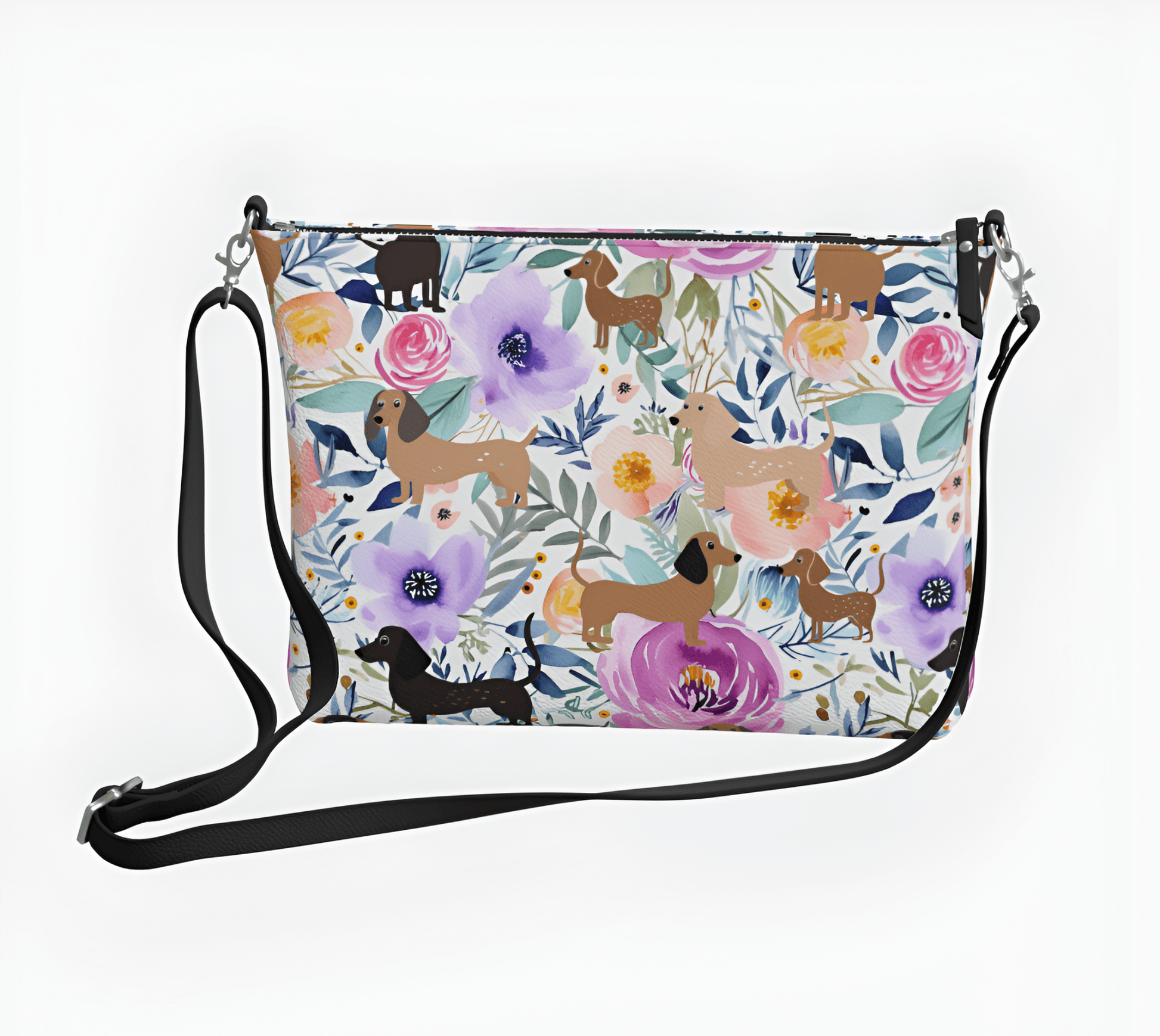 Pretty Blooms - Dachshund Vegan Leather Crossbody Purse - Real Rad Boutique