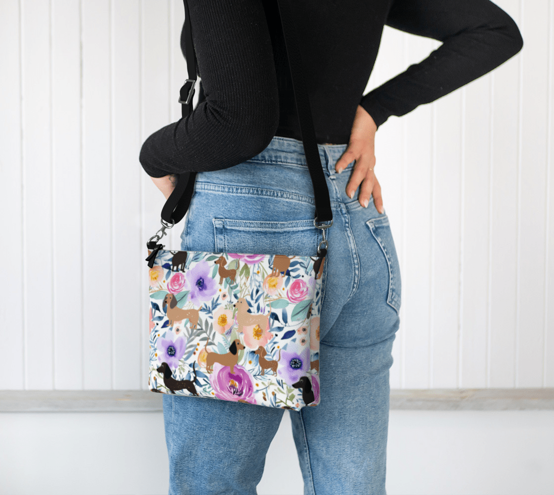 Pretty Blooms - Dachshund Vegan Leather Crossbody Purse - Real Rad Boutique