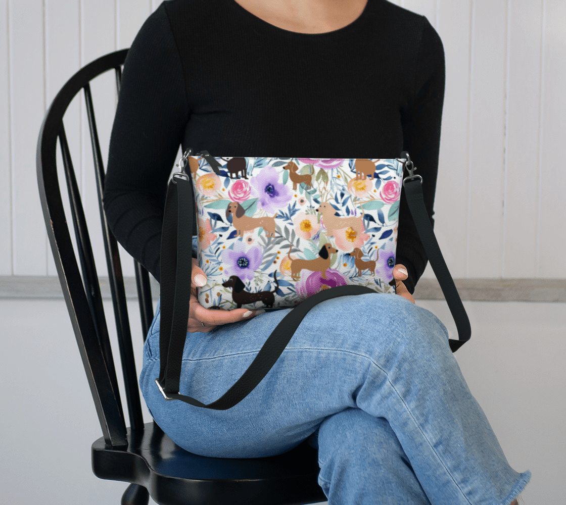 Pretty Blooms - Dachshund Vegan Leather Crossbody Purse - Real Rad Boutique