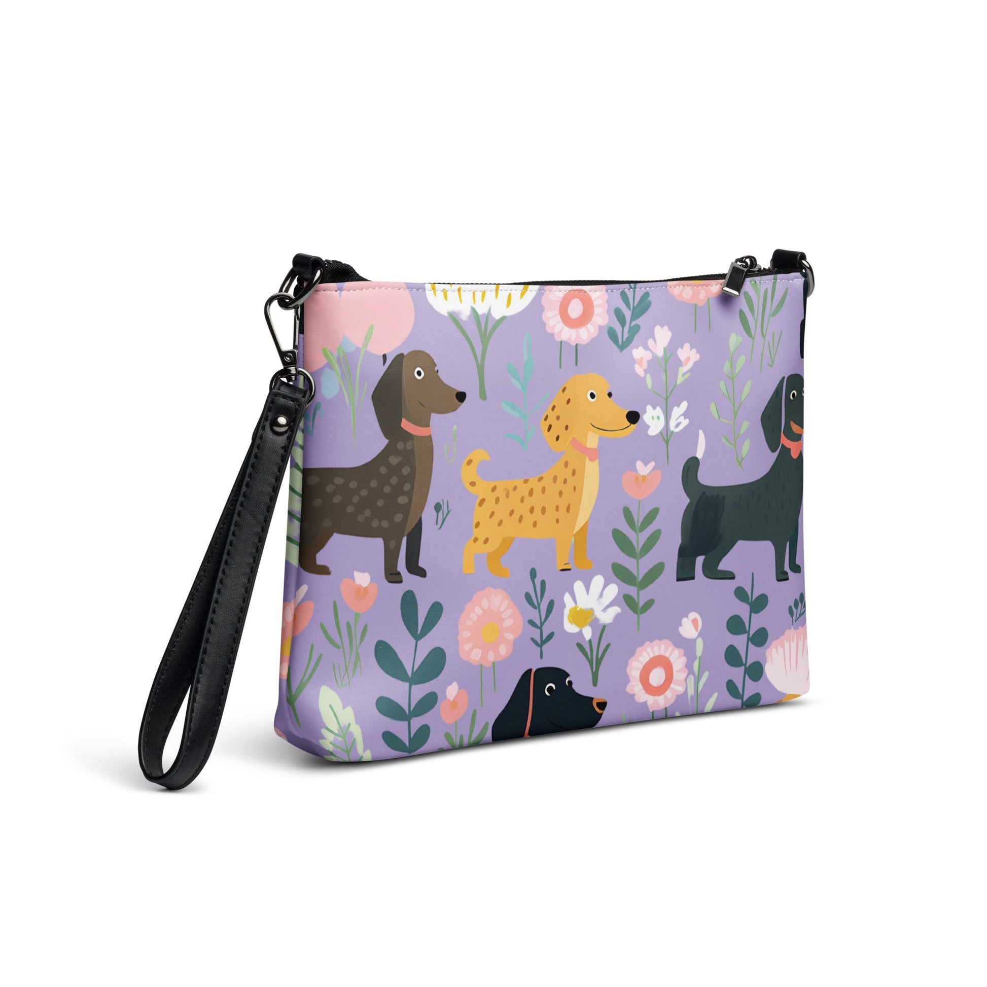 Purple Floral Paws - Dachshund Crossbody Purse - Real Rad Boutique