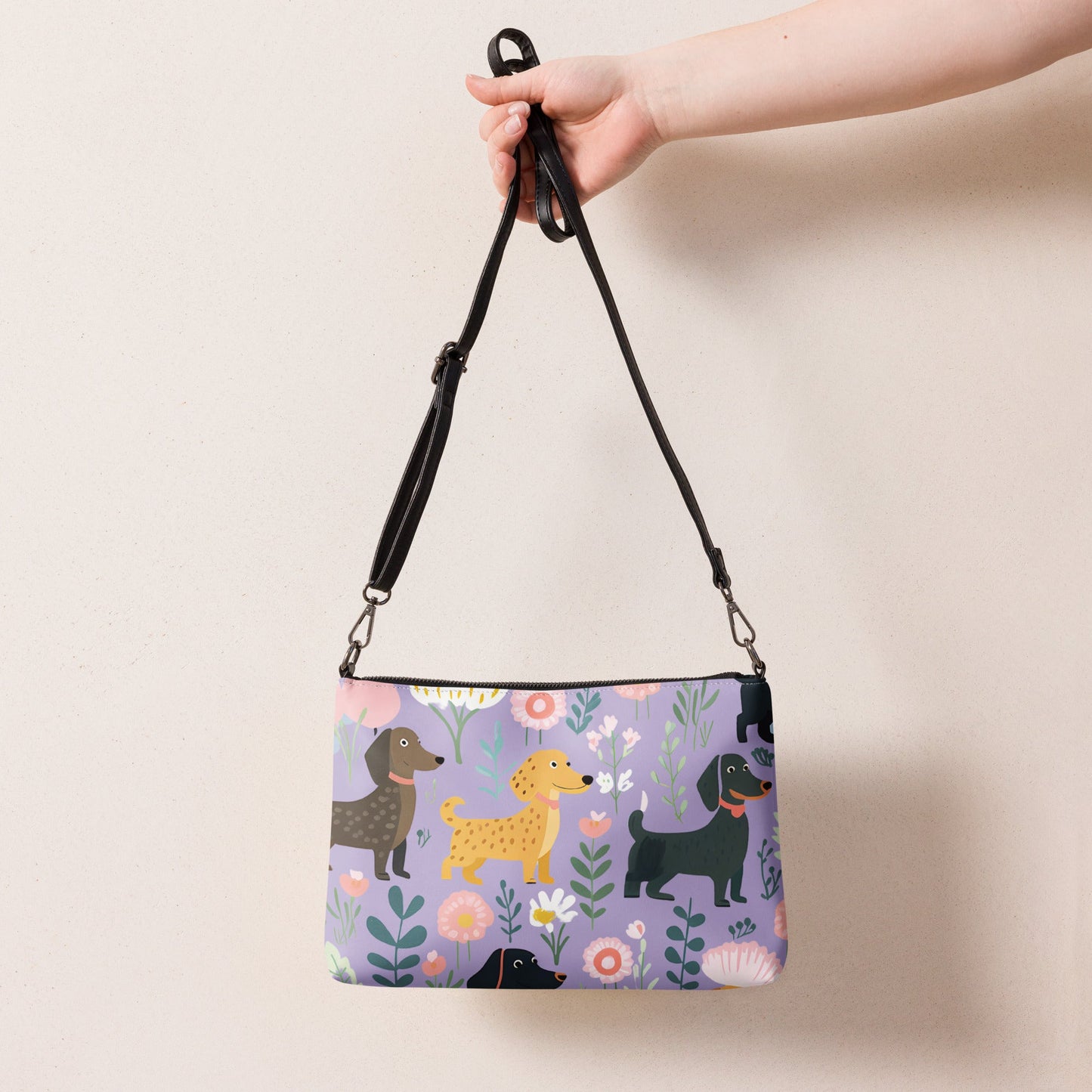 Purple Floral Paws - Dachshund Crossbody Purse - Real Rad Boutique