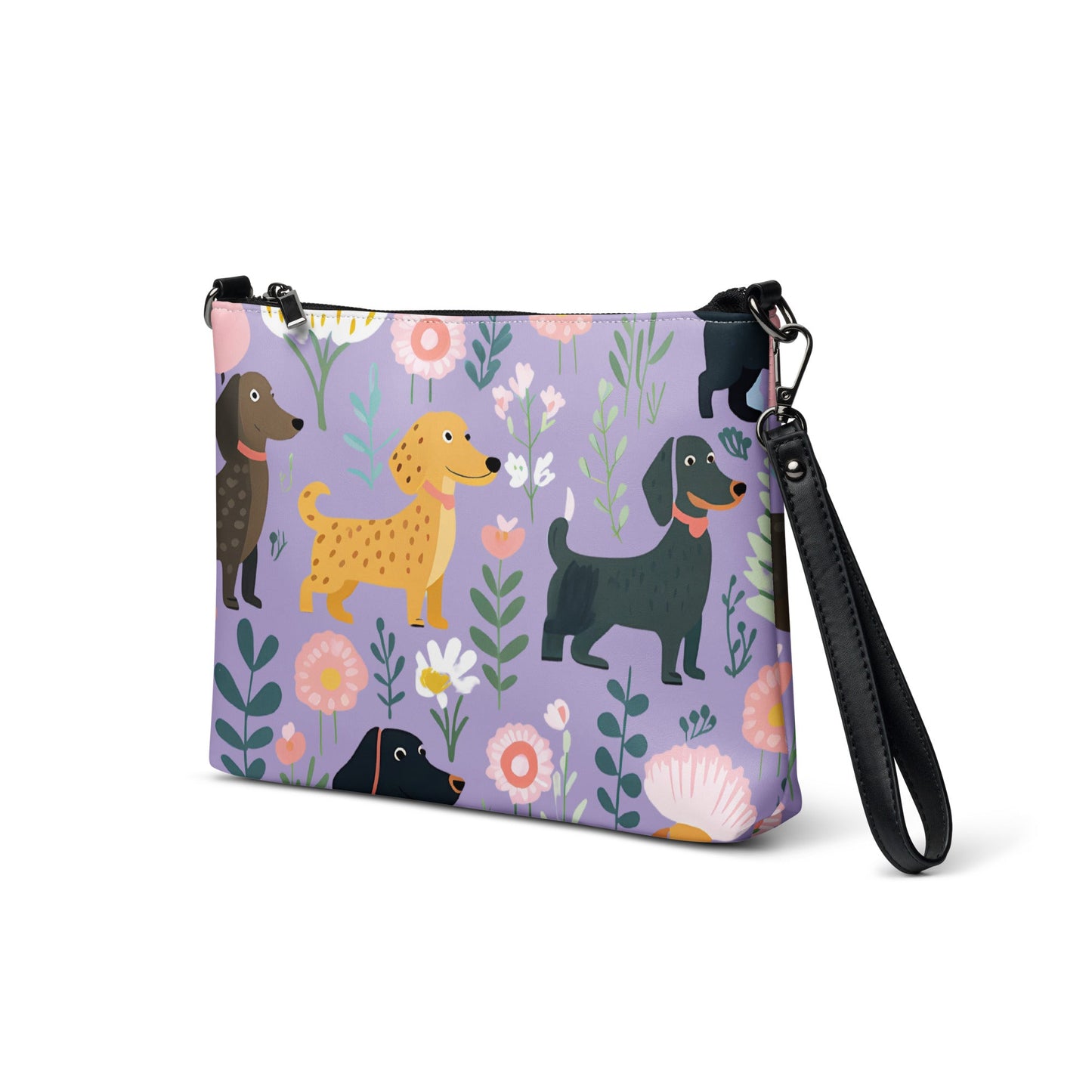 Purple Floral Paws - Dachshund Crossbody Purse - Real Rad Boutique