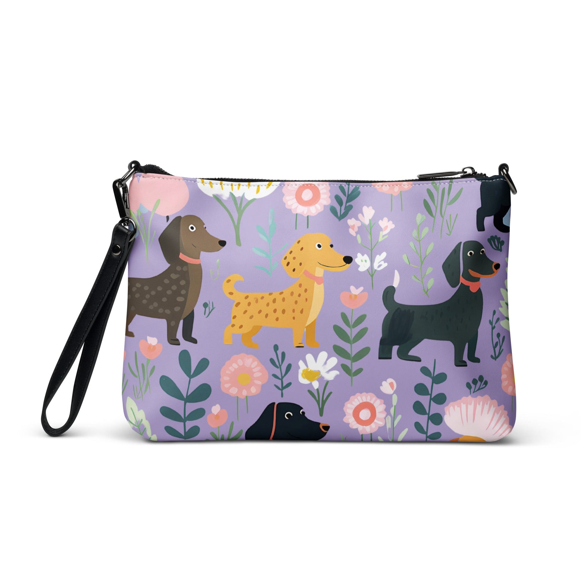 Purple Floral Paws - Dachshund Crossbody Purse - Real Rad Boutique