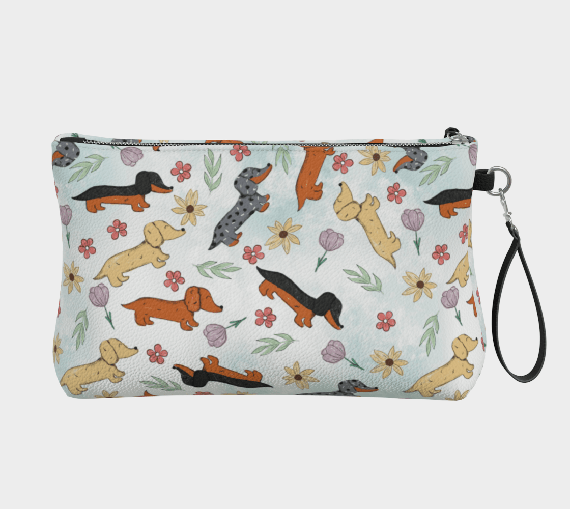 Springtime Dachshund - Vegan Leather Makeup Bag - Real Rad Boutique