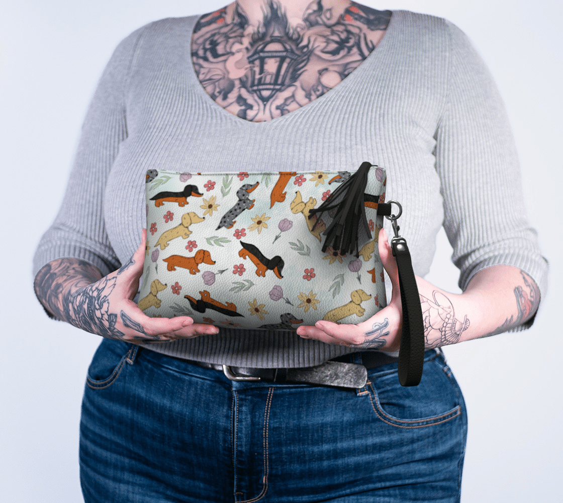 Springtime Dachshund - Vegan Leather Makeup Bag - Real Rad Boutique