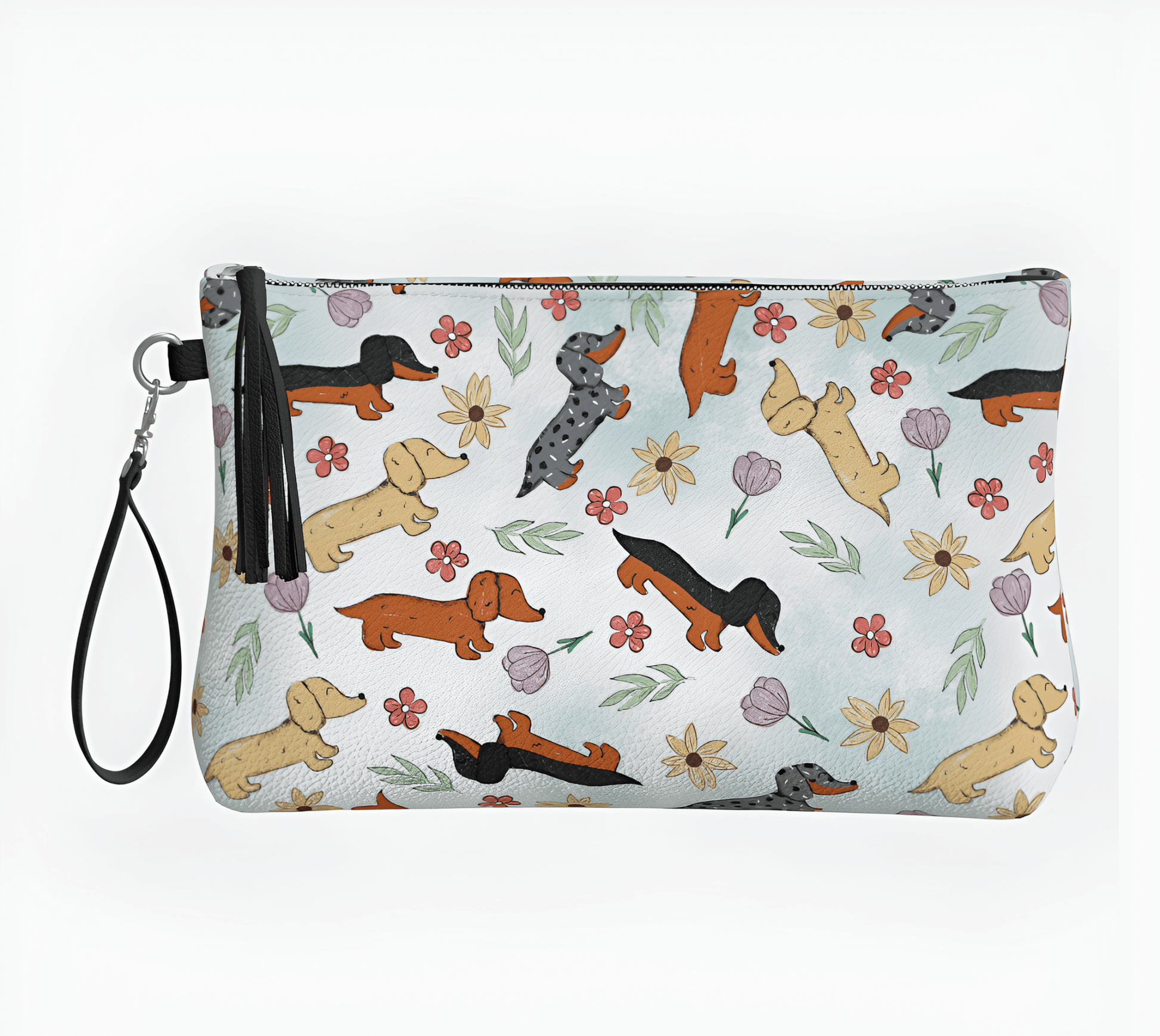 Springtime Dachshund - Vegan Leather Makeup Bag - Real Rad Boutique