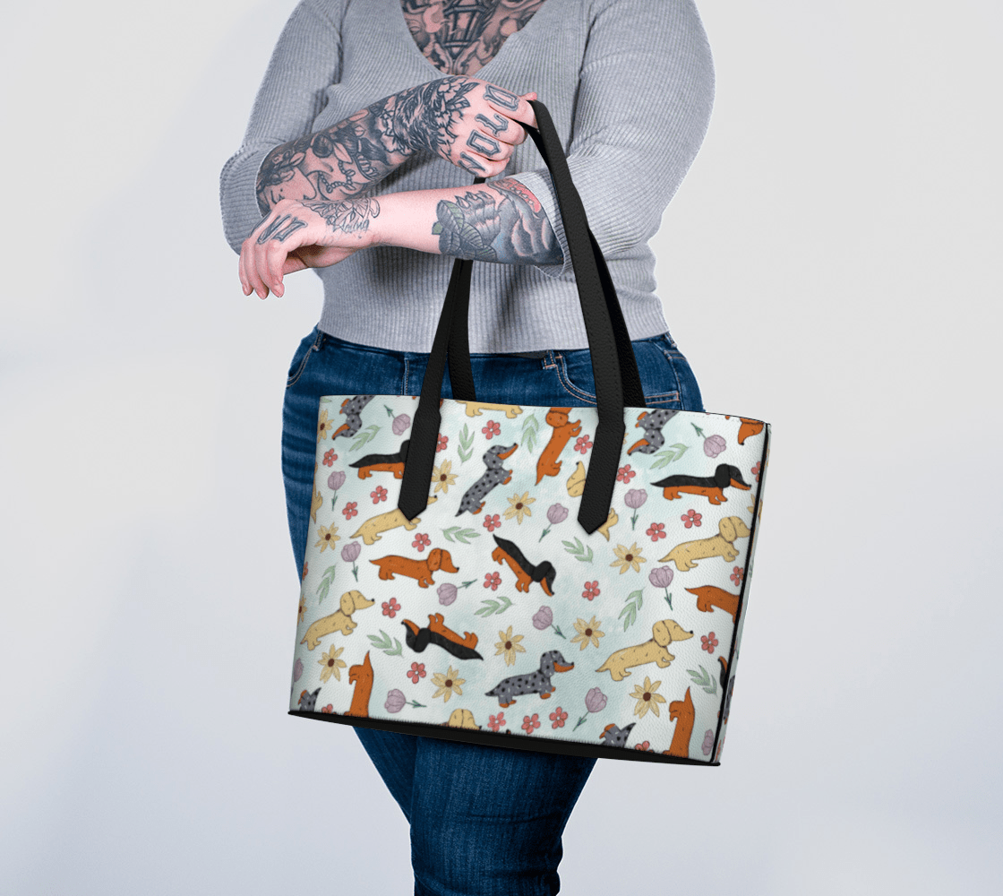 Springtime Dachshund - Vegan Leather Tote Bag - Real Rad Boutique