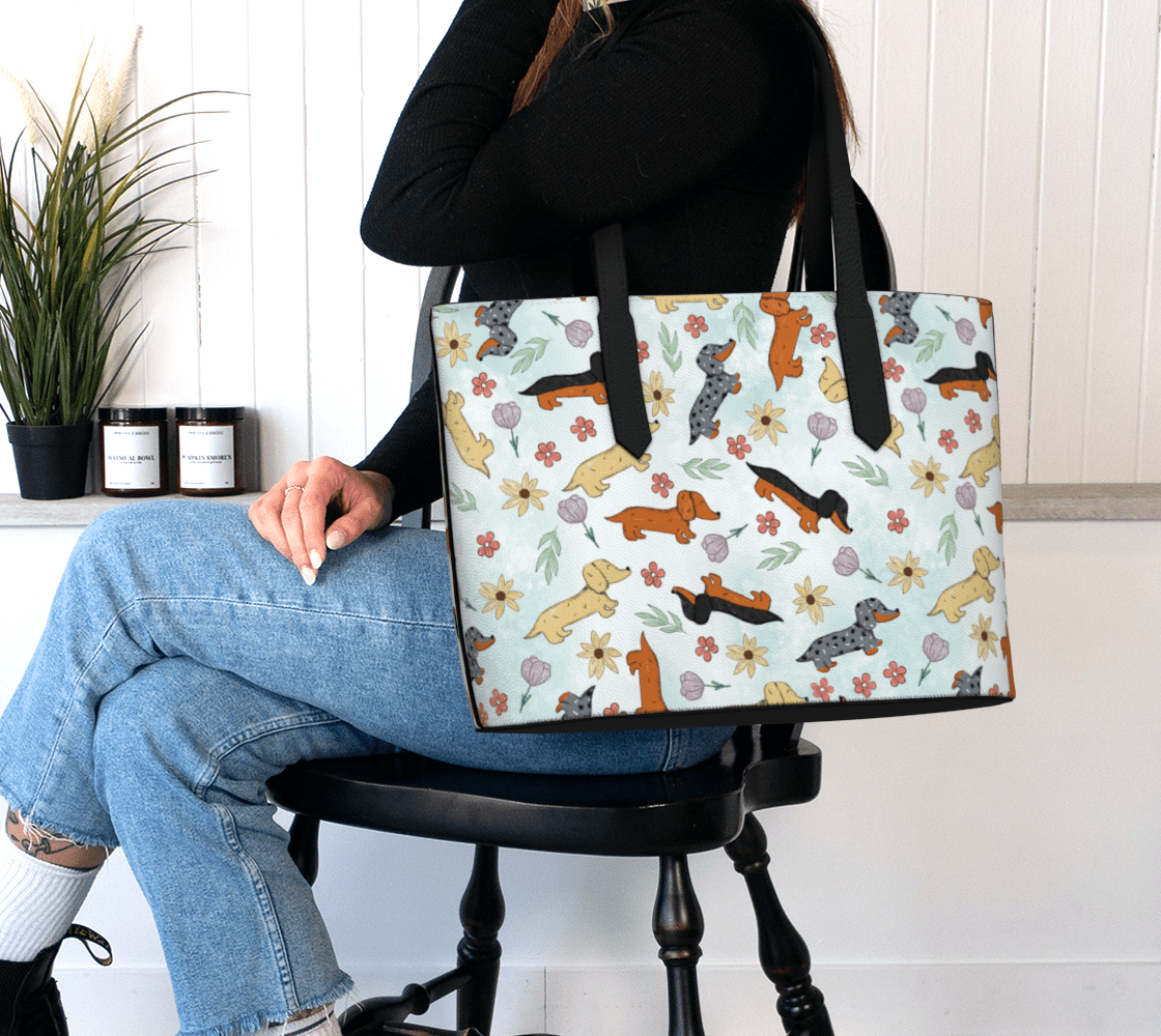 Springtime Dachshund - Vegan Leather Tote Bag - Real Rad Boutique