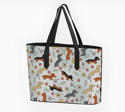 Springtime Dachshund - Vegan Leather Tote Bag - Real Rad Boutique