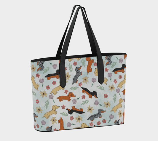 Springtime Dachshund - Vegan Leather Tote Bag - Real Rad Boutique