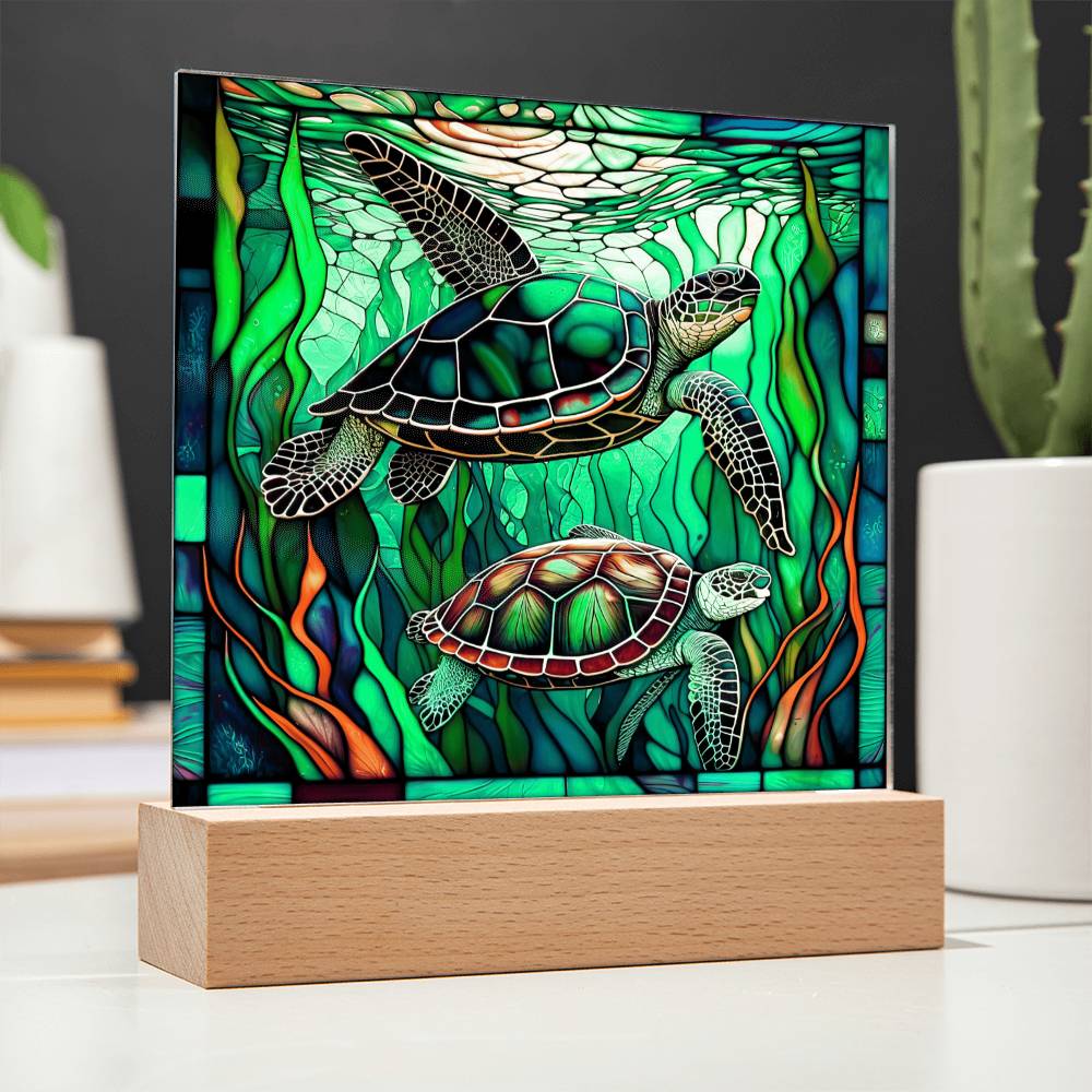 'Turtle Harmony' - Acrylic Square Plaque - Real Rad Boutique