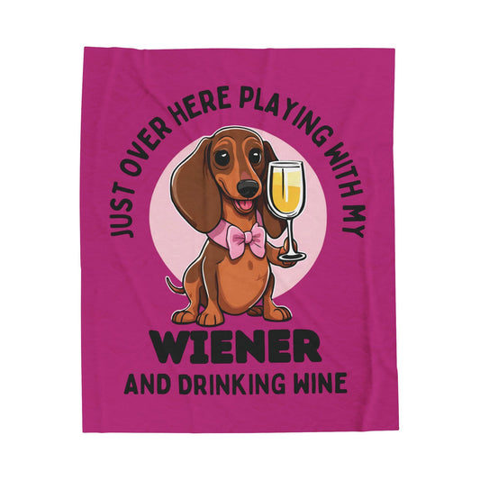 Wiener Playtime and Wine Delight - Dachshund Velveteen Plush Blanket - Real Rad Boutique