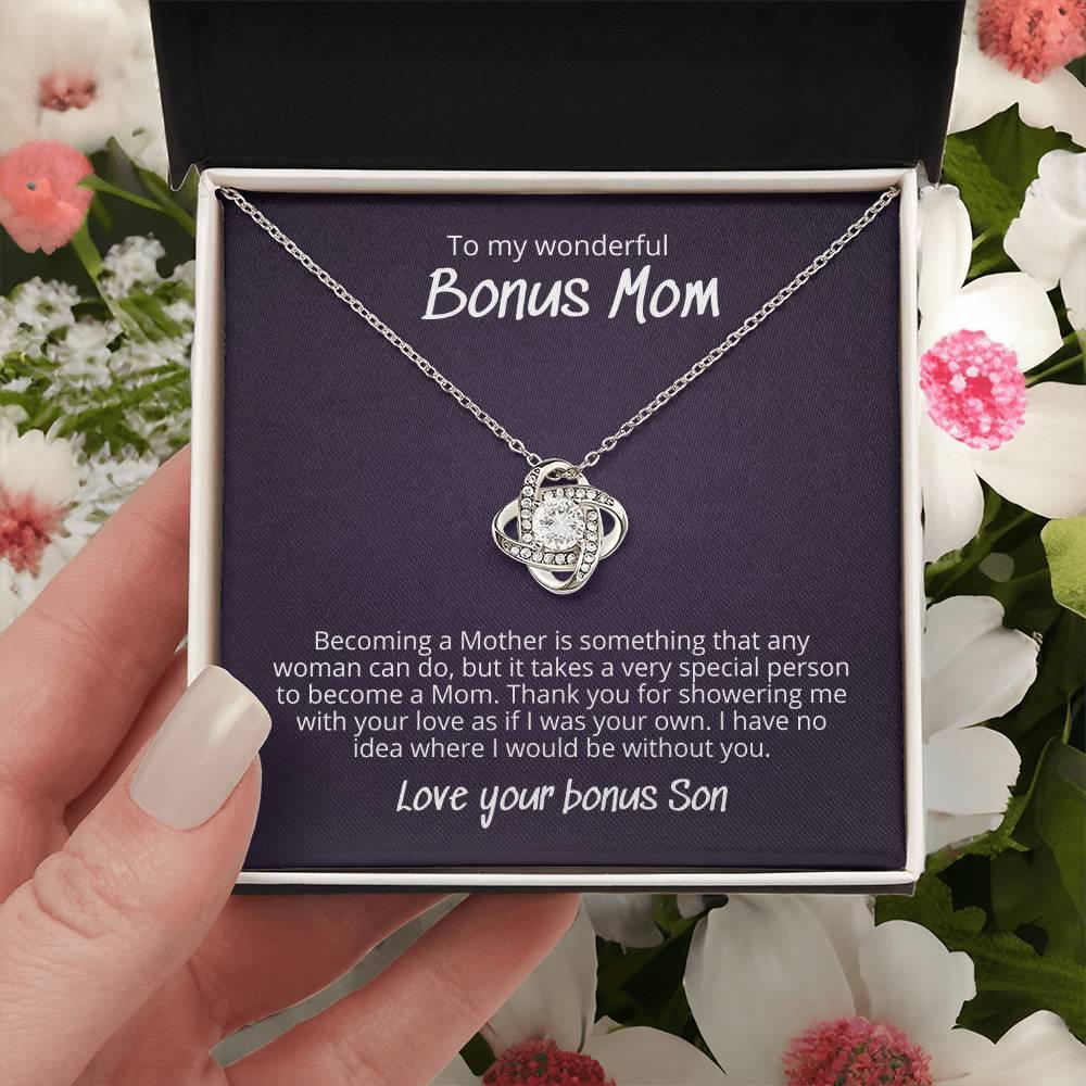 'Wonderful Bonus Mom - Son' Love Knot Necklace - Real Rad Boutique