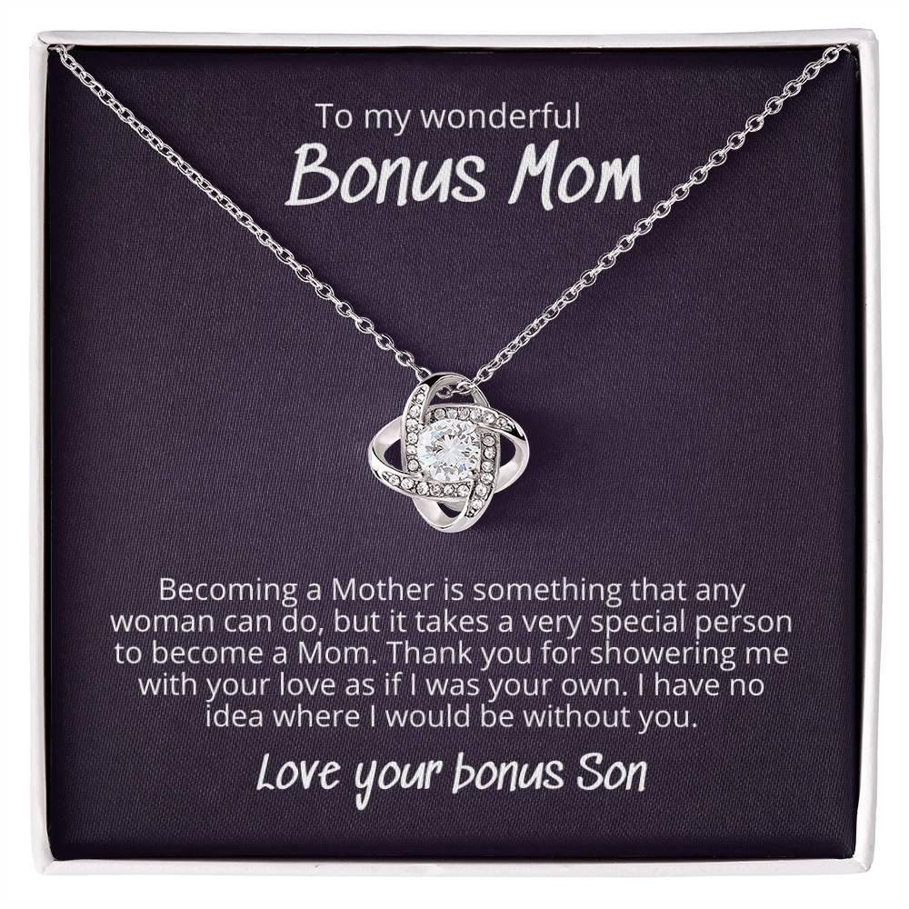 'Wonderful Bonus Mom - Son' Love Knot Necklace - Real Rad Boutique